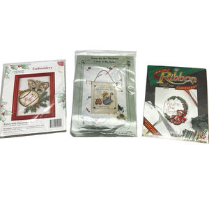 Embroidery Kits Lot of 3 Kitten With Ornaments Holiday Ribbon Garderner Songs